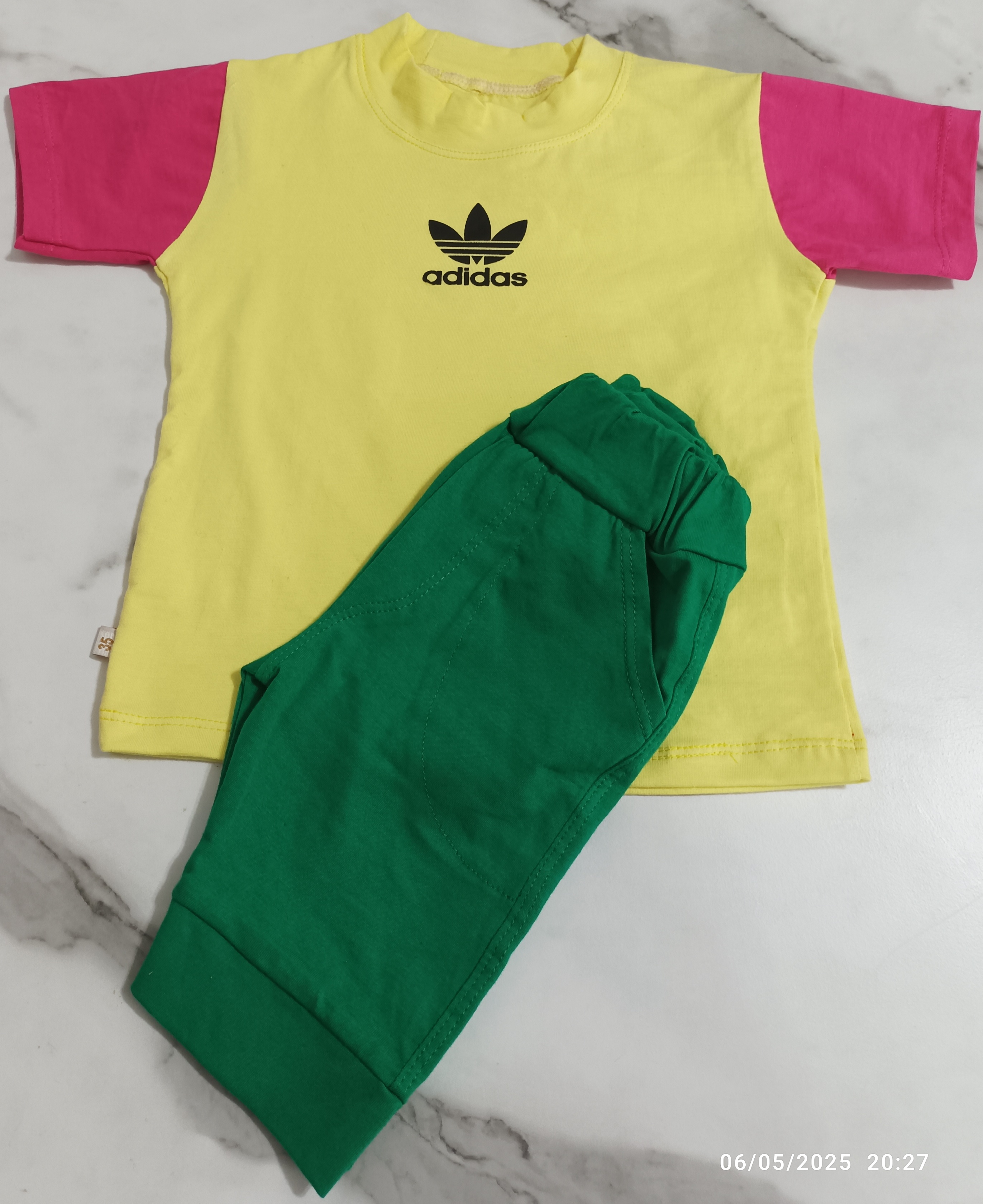 ست تیشرت شلوارک دخترانه مدل ترکیبی طرح آدیداس