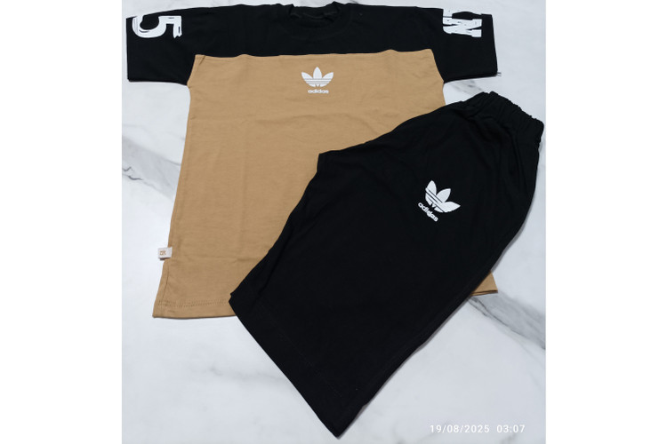 ست تیشرت شلوارک پسرانه مدل ترکیبی طرح آدیداس آستین طرح دار