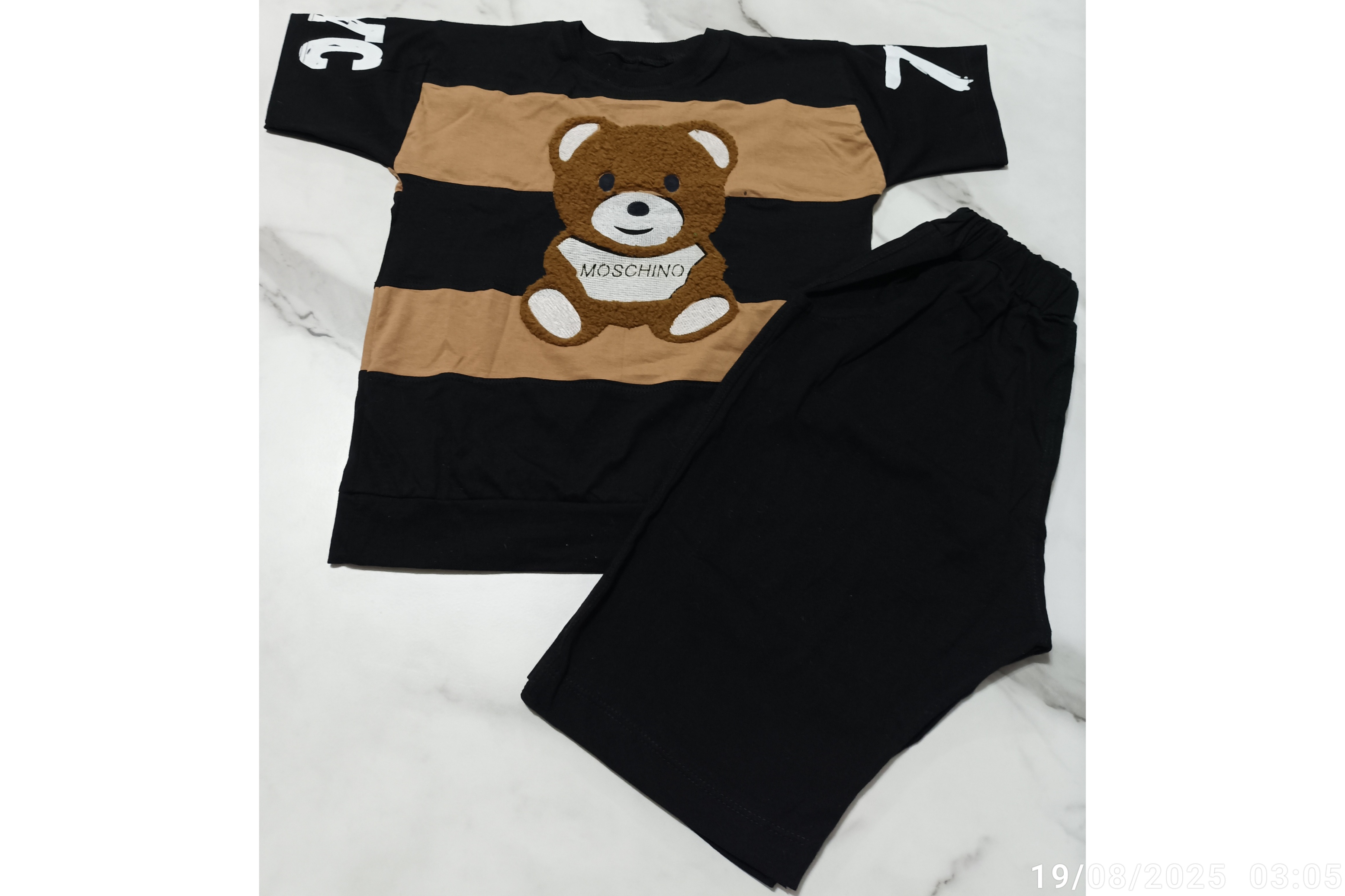 ست تیشرت شلوارک پسرانه مدل ترکیبی طرح خرس آستین طرح دار