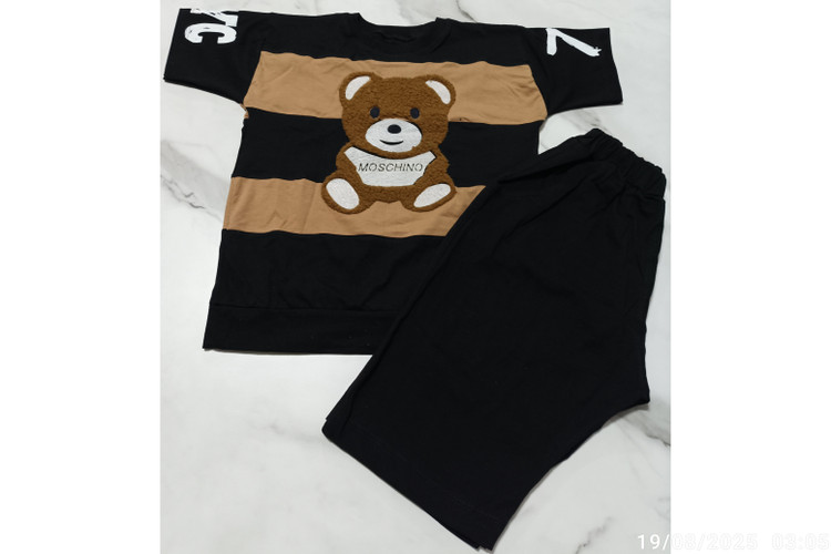 ست تیشرت شلوارک پسرانه مدل ترکیبی طرح خرس آستین طرح دار