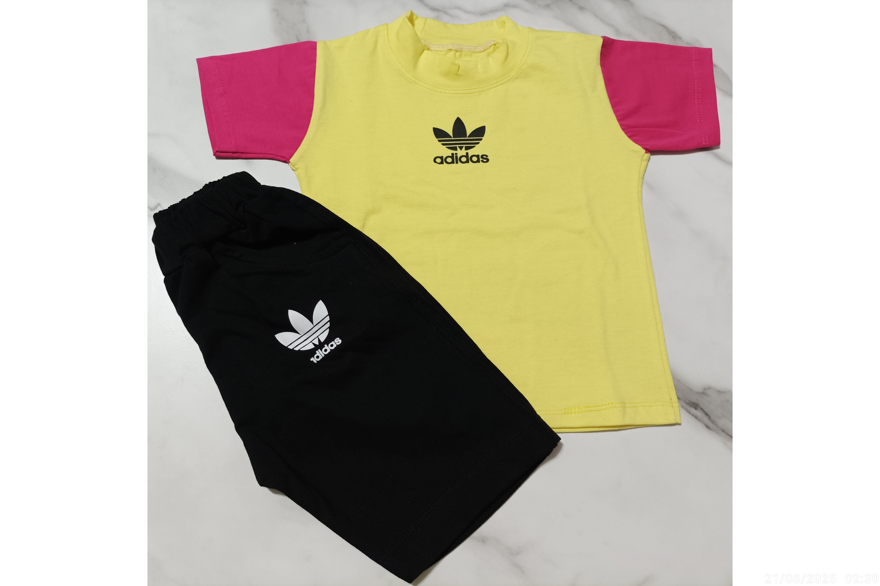 ست تیشرت شلوارک دخترانه مدل ترکیبی طرح آدیداس