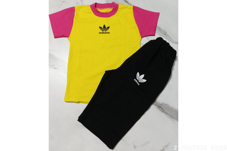 ست تیشرت شلوارک دخترانه مدل ترکیبی طرح آدیداس