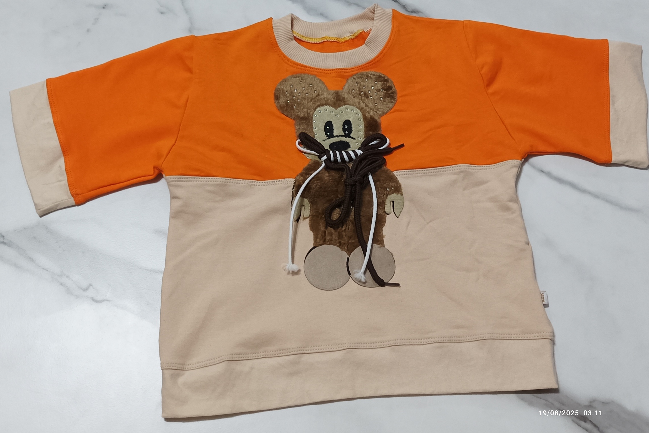 تیشرت کراپ تک مدل ترکیبی طرح عروسکی