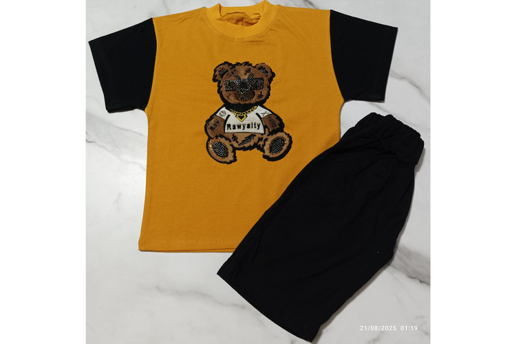 ست تیشرت شلوارک پسرانه مدل ترکیبی طرح خرس