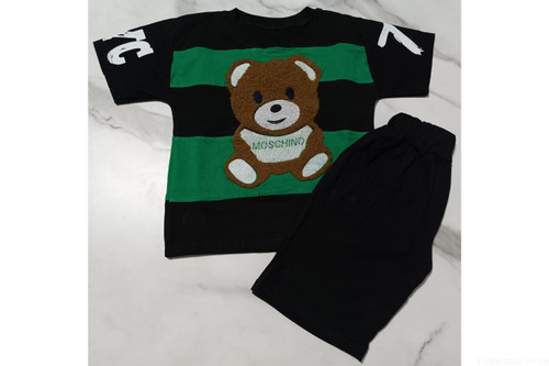 ست تیشرت شلوارک پسرانه مدل ترکیبی طرح خرس آستین طرح دار