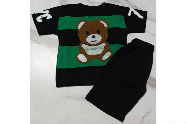 ست تیشرت شلوارک پسرانه مدل ترکیبی طرح خرس آستین طرح دار