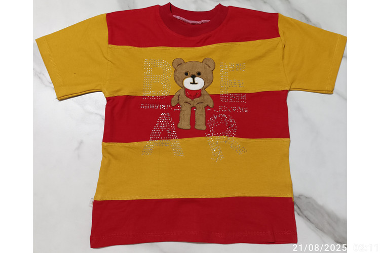 تیشرت تک دخترانه مدل ترکیبی طرح خرس