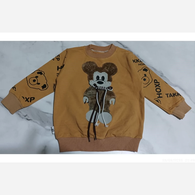 بلوز تک دخترانه طرح عروسکی آستین طرح دار