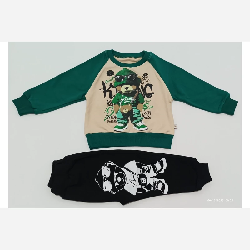 ست بلوز و شلوار پسرانه طرح خرس چاپ زول